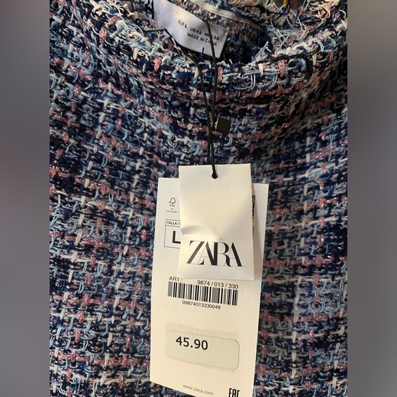 Zara Tweed Frayed Off-Shoulder Sweater Top size L - Picture 7 of 7